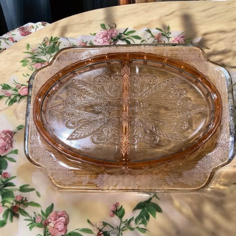 VTG Jeannette Pink Depression Glass Adam Pattern Divided Relish Dish Tray 8